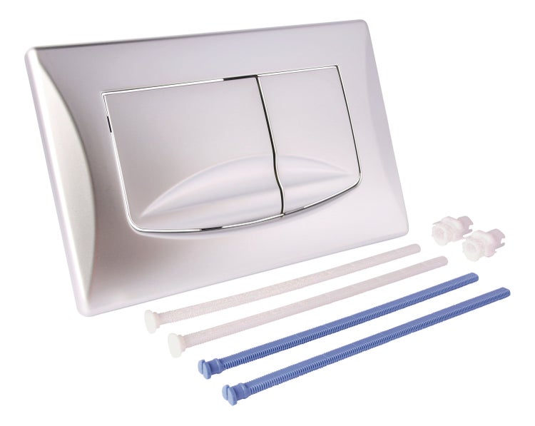 Betätigungsplatte für die Toilettenspülung mit Zwei-Mengen-Spülung, matt-chromfarben, inklusive Montagematerial.