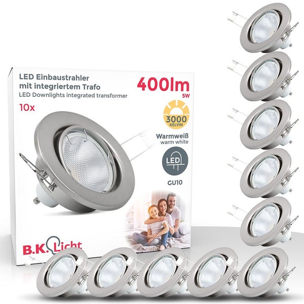 Einbauspot 68mm 10er Set - GU10, 5W, 400lm, LED, warmweiß, matt-nickel