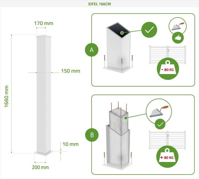 VOGEL 300B120 Flügeltor-Paket + 2 EIFEL-Pfosten H.166cm Weiß