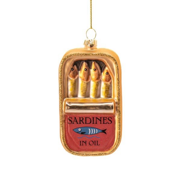 Sardinen Dose Weihnachtsbaumschmuck mit Goldglitzer