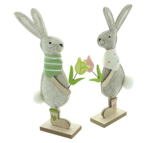 FRANK FLECHTWAREN|Hase Blumenpaar, 2er Set, 12 x 4 x 24 cm, POLYESTER, MDF, METALL, KUNSTFELL