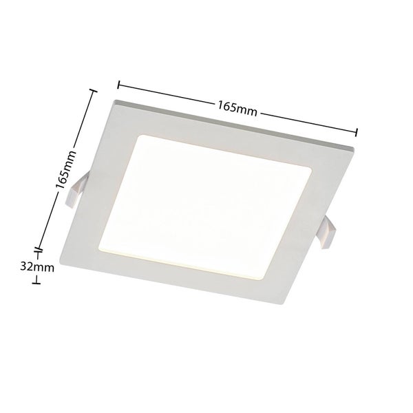 Quadratisches LED-Einbaupanel mit den Maßen 165 Millimeter mal 165 Millimeter und einer Tiefe von 32 Millimeter.