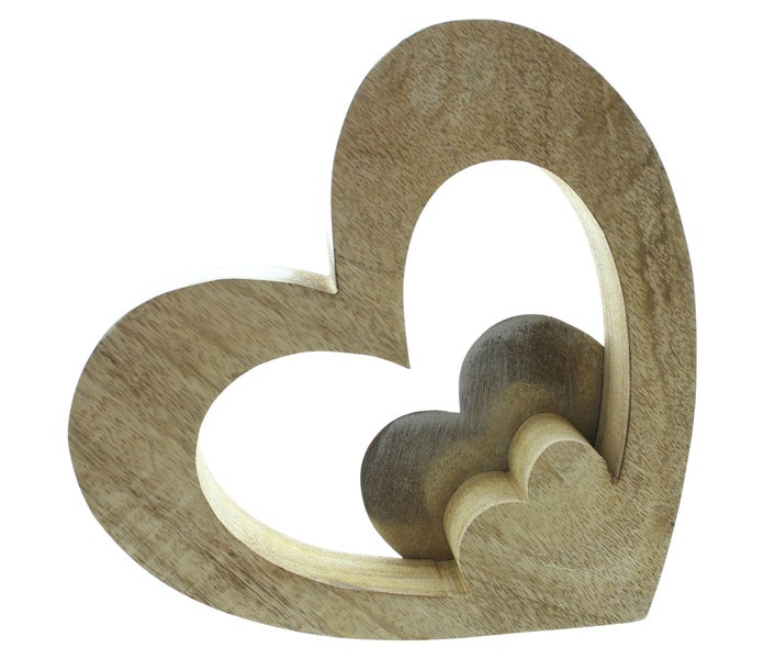 FRANK FLECHTWAREN | Holzdeko Herz, HOLZ, ALUMINIUM, 24 x 4,5 x 25 cm