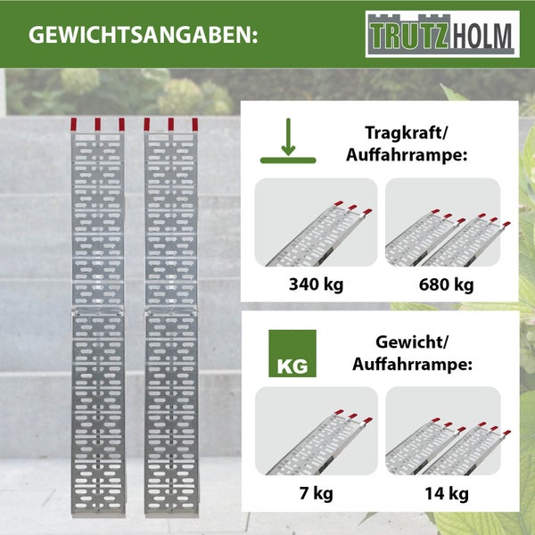 TRUTZHOLM 2 x Auffahrrampe klappbar 228 cm Traglast 680 kg Alu grau gelocht Rampen Motorradrampen