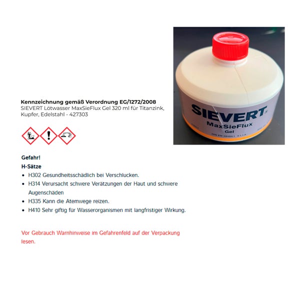 Sievert Lötwasser MaxSieFlux Gel 320 ml für Titanzink, Kupfer, Edelstahl