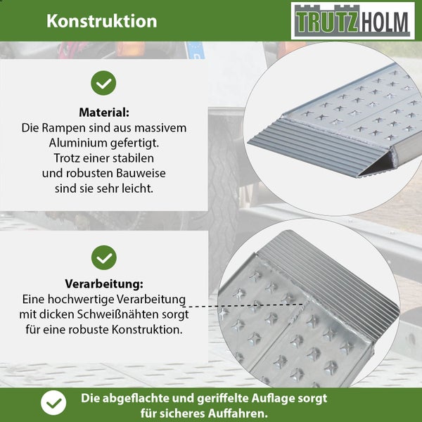 TRUTZHOLM 2 x Auffahrrampen 200 x 28 cm 540 kg Alu gelocht starr grau Verladerampen Motorradrampen