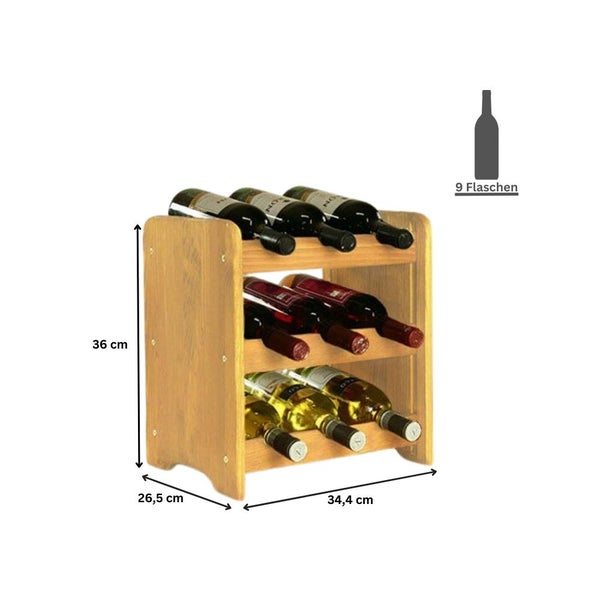 PROREGAL Weinregal Pinotwine C HxBxT 36 x 34,4 x 26,5 cm 9 Flaschen Massives Kiefernholz Rotbraun Geölt