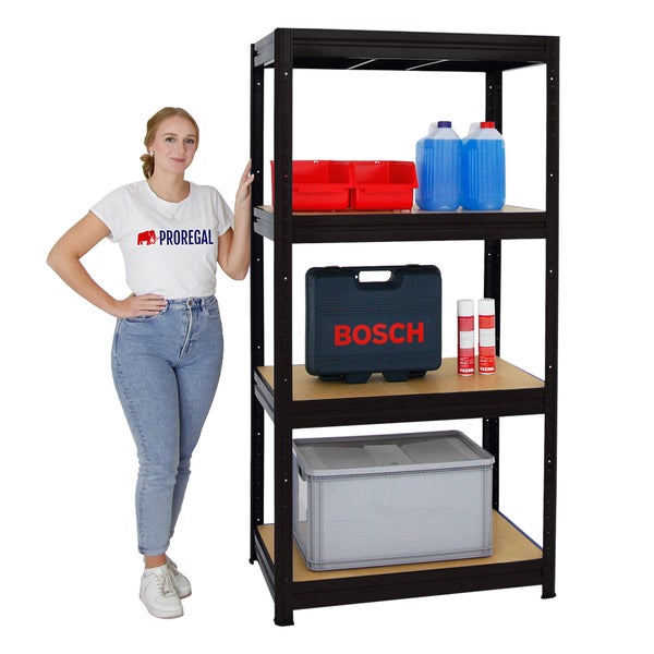PROREGAL Schwerlastregal DINO HxBxT 180x90x60cm Fachlast 600kg Schwarz