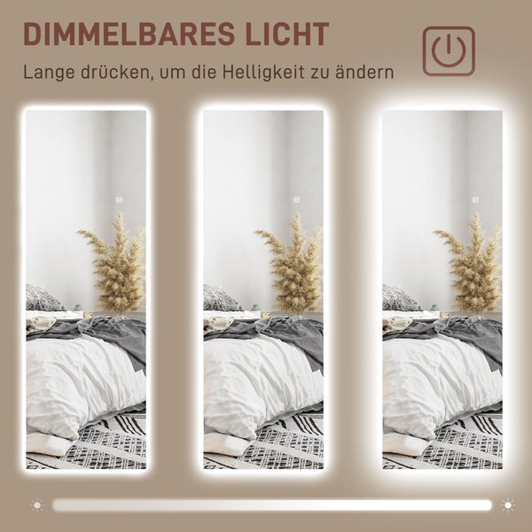 HOMCOM Ganzkörperspiegel 40 x 120 cm Standspiegel mit LED Lichte, Wandspiegel mit Touch-Steuerung, rahmenlos Bodenspiegel, für Schlafzimmer, Wohnzimmer