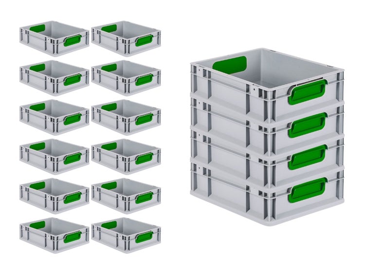 PROREGAL Spar Set 16x Eurobox Nextgen Color HxBxT 12 x 30 x 40 cm 11 Liter Griffe Grün Geschlossen Glatter Boden Eurobehälter Transportbox