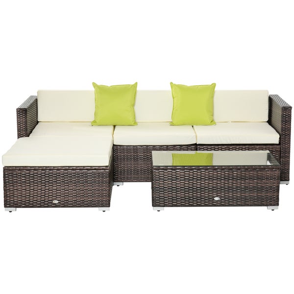 Outsunny 5-tlg. Polyrattan Gartenmöbel Set Gartengarnitur Loungeset Loungemöbel Garten-Set Sitzgruppe mit Beistelltisch Kissen Braun