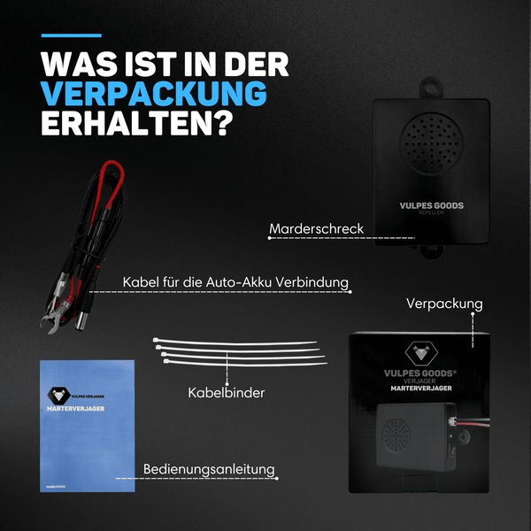 Vulpes Goods Marderschreck Auto - Marderabwehr Ultraschall - Marderschutz im Motorraum - 12V Autobatterie - Mardervertreiber