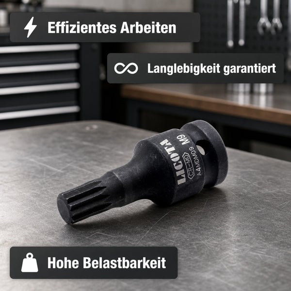 LicotA Schlagschrauber-Bit M9 aus Chrom-Molybdän-Stahl für effizientes Arbeiten, Langlebigkeit und hohe Belastbarkeit.