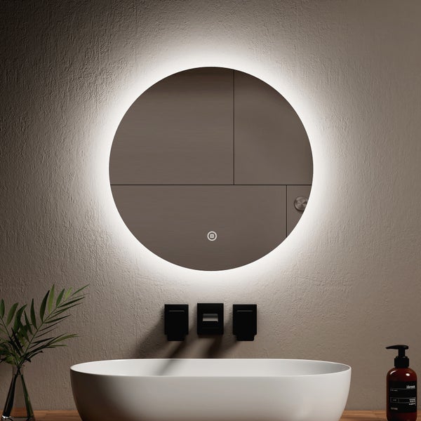 EMKE Badspiegel mit Beleuchtung, LED-Spiegel mit Touchschalter, rund, ф50cm, Kaltweiß
