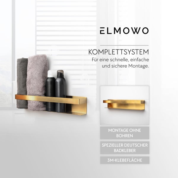 ELMOWO Badezimmer Ablage zur Montage ohne Bohren mit speziellem Badkleber und 3M Klebefläche fuer eine einfache Anbringung an der Wand.