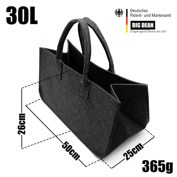 BigDean 2 Stück Filztasche groß in Anthrazit für Kaminholz oder als Shopper verwendbar – Kaminholzkorb im leichten & kompakten Design – faltbarer Holzkorb