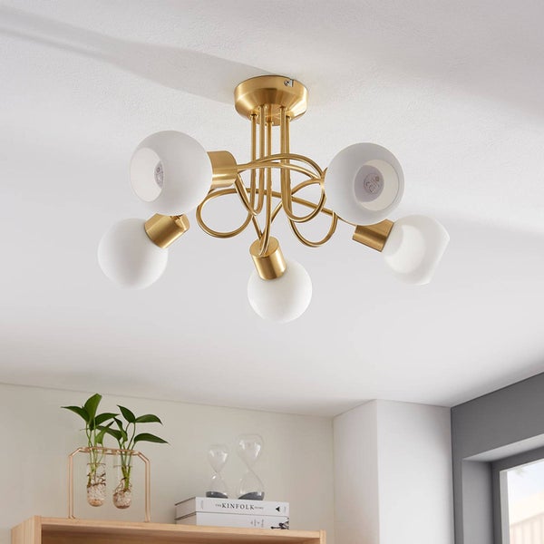 Lindby Deckenlampe Glas Metall messing matt, Deckenstrahler Deckenleuchte 5x E14 max. 8W ohne Leuchtmittel Strahler Lampe Wohnzimmer Flurlampe