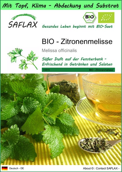 SAFLAX Garden to go - BIO - Zitronenmelisse - Melissa officinalis - 1000 Samen - Mit Topf, Klima - Deckel und Anzuchtsubstrat