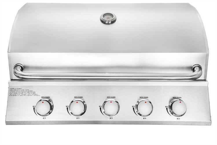 Edelstahl Grill mit Temperaturanzeige und Drehknöpfen