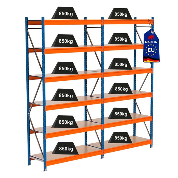 Belastetes Schwerlastregal mit dem Siegel Hergestellt in der EU