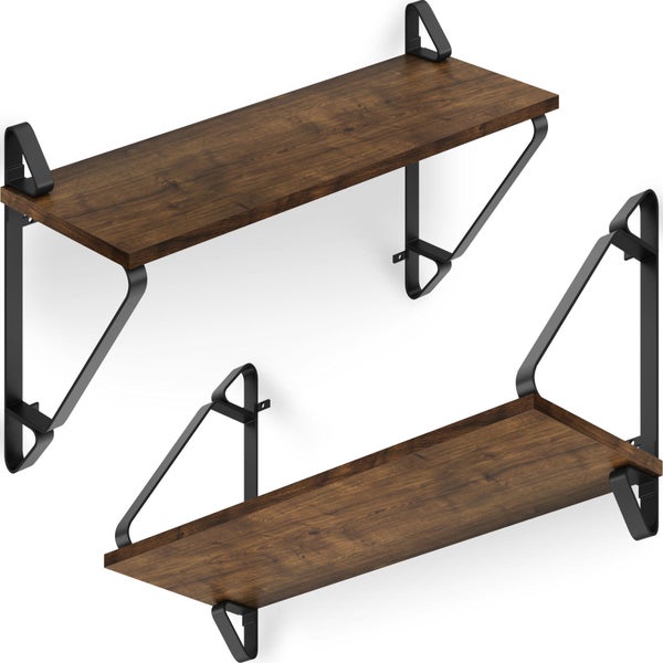 2er Set Wandregal tectake Irvine 60 x 20 x 33,5 cm Industrial Style Industrial Holz dunkel, rustikal