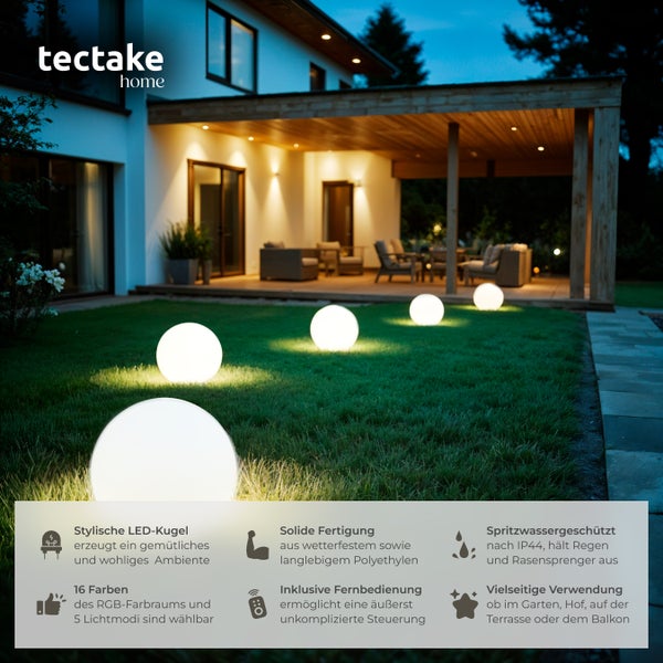 tectake Luminous Globe Kugelleuchte Luminous Globe, LED, mit Fernbedienung inklusive Erdspieß weiß