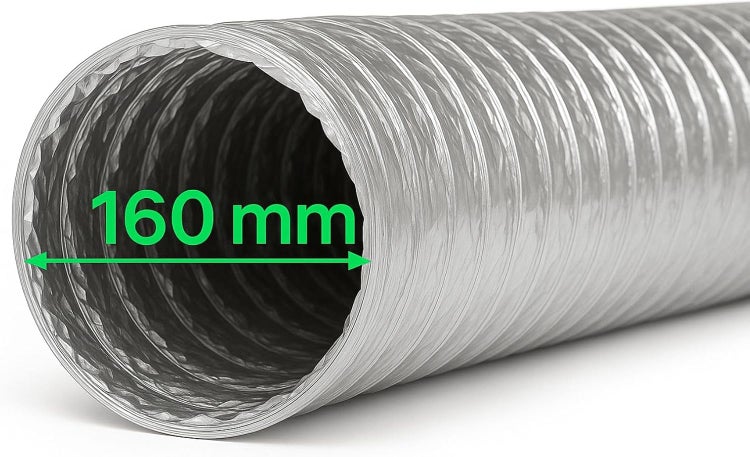 Flexibler Lüftungsschlauch aus Aluminium mit einem Durchmesser von 160 Millimetern.