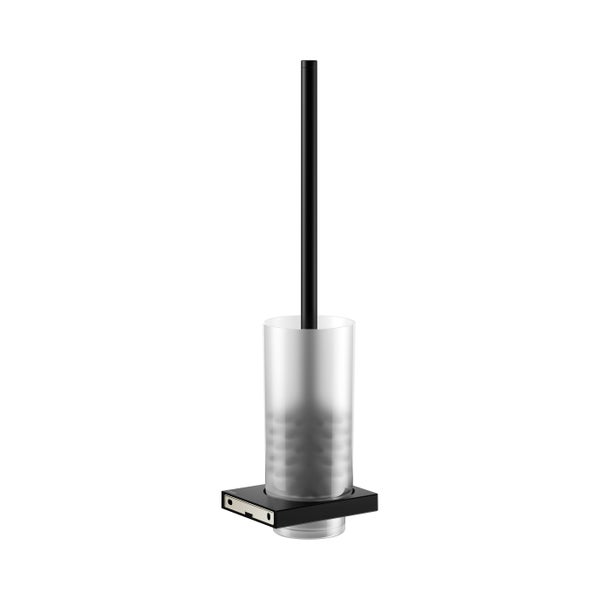 KEUCO Edition 11 Black Selection Toilettenbürstengarnitur mit Gehäuse aus Echtristallglas, Wandmodell, schwarz-matt