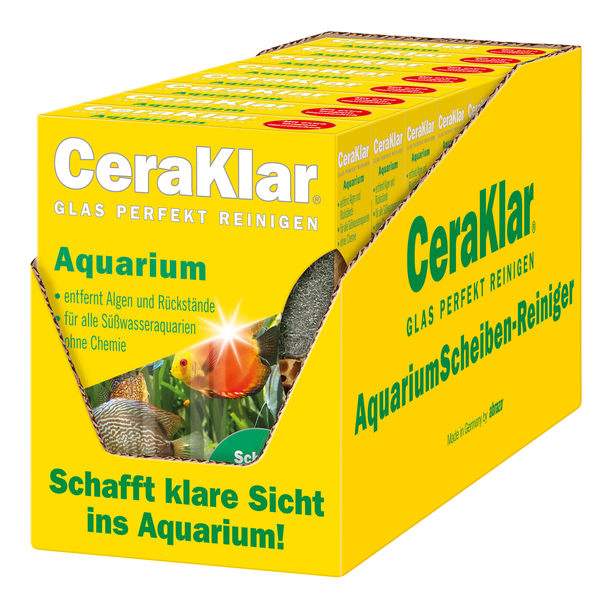 CeraKlar Aquarium Scheibenreiniger im Displaykarton zur chemiefreien Reinigung von Süßwasseraquarien.