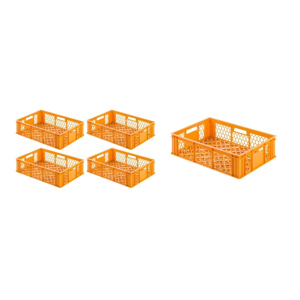 PROREGAL SuperSparSet 5 x Eurobehälter Bäcker- und Konditorenkasten HxBxT 17,1 x 40 x 60 33 Liter Gelb-Orange Brötchenkiste Sstapelbare Bäckerkiste