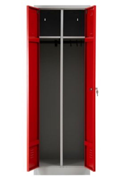 PROREGAL Garderobenspind Camel 2-Fächer & 1-Schloss HxBxT 180 x 60 x 50 cm Zylinderschloss Grau-Rot