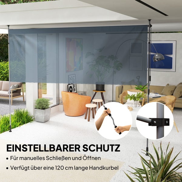 Outsunny Klemmmarkise mit Handkurbel höhenverstellbar Gelenkarmmarkise Markise ohne Bohren Sonnenschutz UV-beständig, inkl. Wandhalterung Sonnenmarkise 350 cm breit für Terrasse Balkon, Dunkelgrau