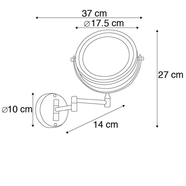 Technische Zeichnung eines Wandspiegels mit Abmessungen