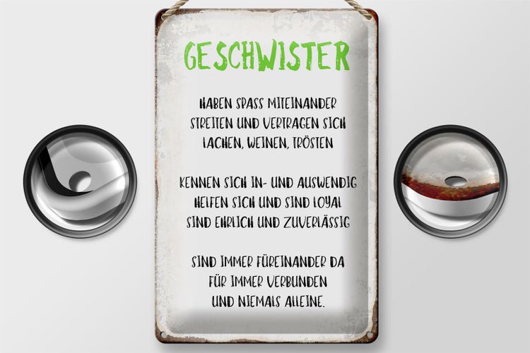 Blechschild Spruch 20x30cm Geschwister füreinander da