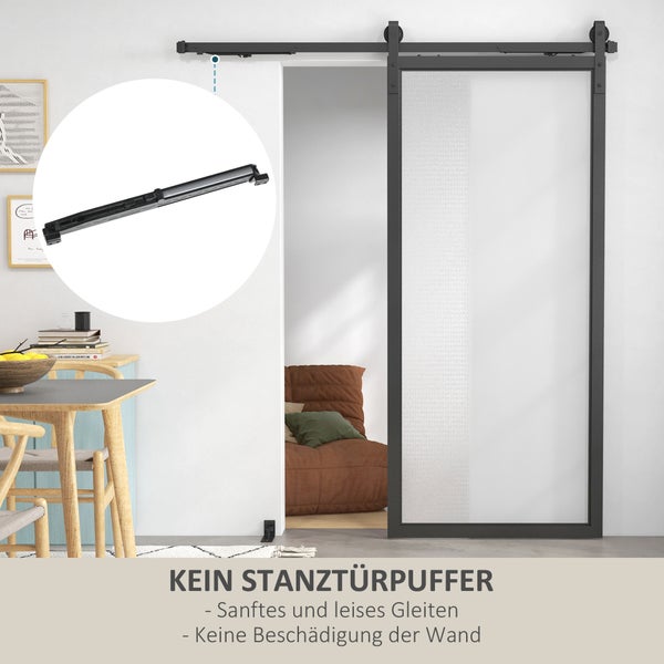 HOMCOM Schiebetüren-Beschlagsatz 183 cm Komplett-Set mit Schienen, Rollen, Anti-Sprung-Vorrichtungen, Türstopper, Bodenführung, Schiebetürsystem aus Kohlenstoffstahl Schwarz