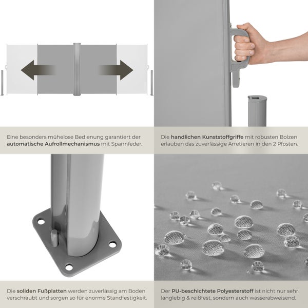 Doppel-Seitenmarkise tectake  180 x 600 cm aus Aluminium grau