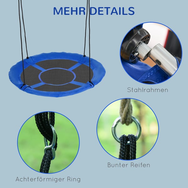 Outsunny Nestschaukel Ø110 cm, Hängeschaukel bis 100 kg, verstellbar Kinderschaukel, Kinderschaukel Garten-Schaukel Tellerschaukel für 3-12 Jahre Kinder, Blau