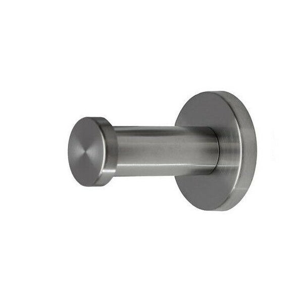 Zylindrischer Wandhaken aus gebürstetem Edelstahl.