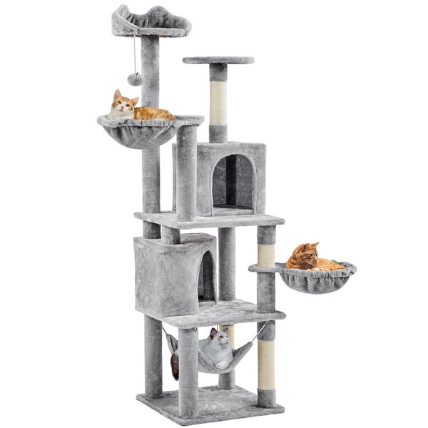 Katzenkratzbaum mit Liegemulden, Katzenhäusern und Sisalstämmen