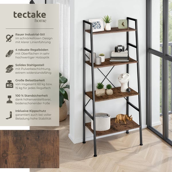 Leiterregal tectake Liverpool inklusive Kippschutz, 61,5 x 36,5 x 150 cm Industrial Style Industrial Holz dunkel, rustikal