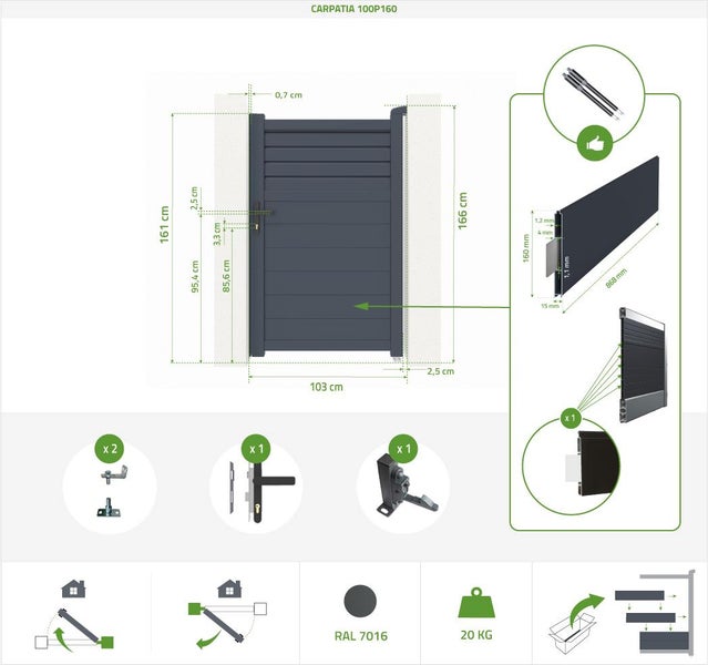 CARPATIA 300B160 Flügeltor-Paket + CARPATIA 100P160 graues Tor