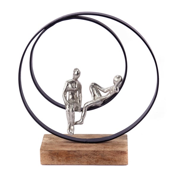 Skulptur Date Mangoholz, Metall silber-natur