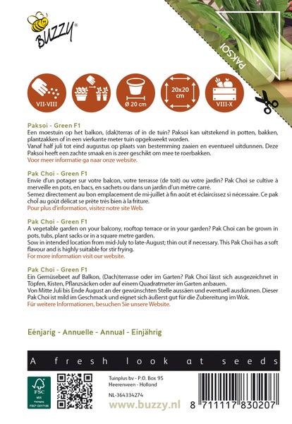 Pak Choi Green F1 Samenpackung mit Anweisungen zu Pflanzzeit und Ernte