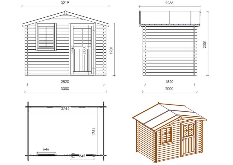 Gartenhaus, Gerätehaus 6m2 - 3x2m - 28mm