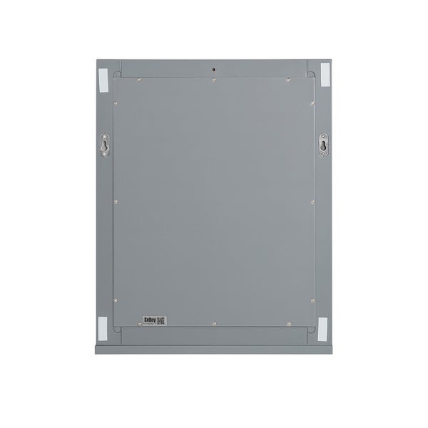 Rückseite eines grauen Badezimmerschranks mit Aufhängungen