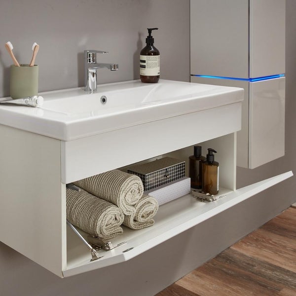 Home Deluxe - Badmöbel-Set - WANGEROOGE BIG Weiß - X-Large - inkl. Waschbecken und komplettem Zubehör - Breite Waschbecken: ca. 80 cm I Badezimmermöbel Waschtisch Badmöbelset