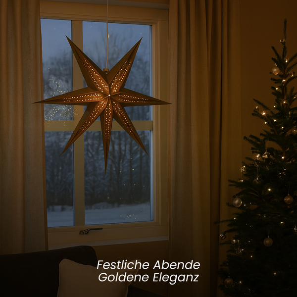 Star – Papierstern Point Gold 60 cm – stilvoller Adventsstern mit dekorativem Lochmuster, perfekt für Fenster oder Wand, moderne Weihnachtsdekoration für Innenräume