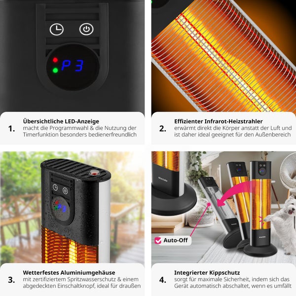 Infrarotheizstrahler tectake Solaris Terra 29 x 29 x 76,5 cm 3 Leistungsstufen 500, 1000 und 1500 W schwarz