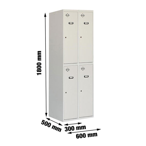 PROREGAL Spind Amego 4 Abteile HxBxT 180 x 60 x 50 cm Abteilbreite 30 cm Unterteilt Feuerfeste Beschichtung Lichtgrau Metallspind Kleiderspind