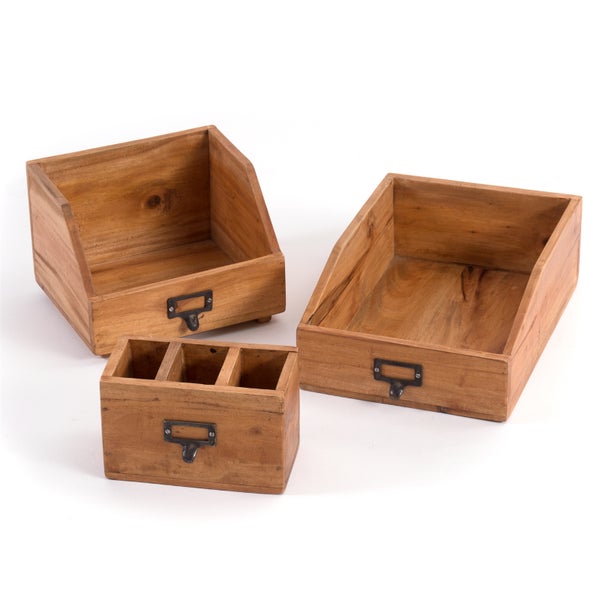 Organizer-Set Office 3-teilig Mahagoni Holz, mit beschreibbarer Tafel 08 honigfarben gewachst